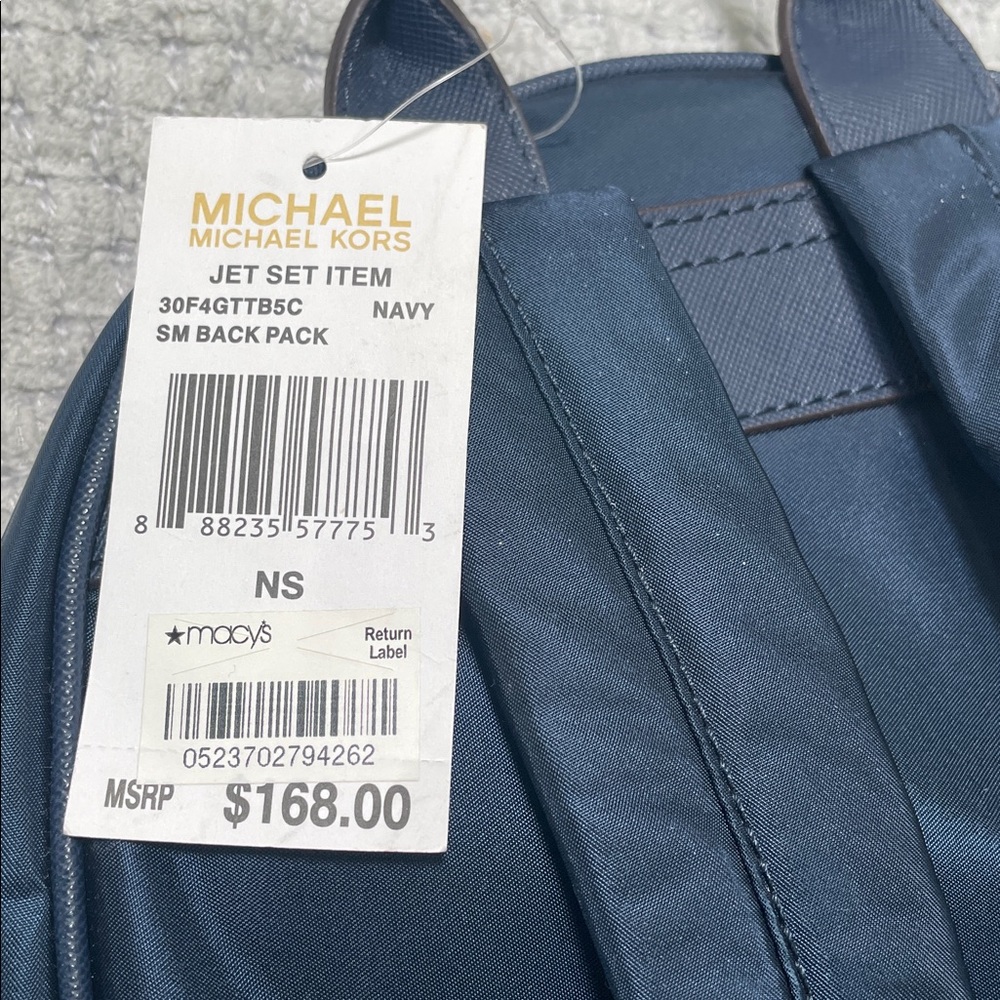 NWT’s Micheal Kors Jet Set Navy Blue Gold Backpack Bag Travel Pockets - Picture 16 of 16